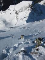 Abstieg vom Gipfel zum Skidepot