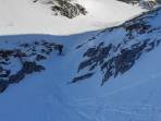untere Steilstufe Gschöderer Kar, problemloses Abrutschen trotz wenig Schnees